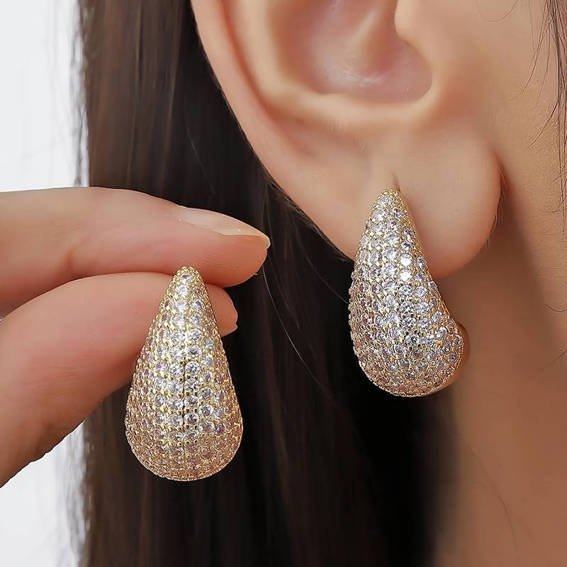 Boucles d'oreilles Diamant en Forme de Goutte - Boucle d'oreille Diamant Incrusté