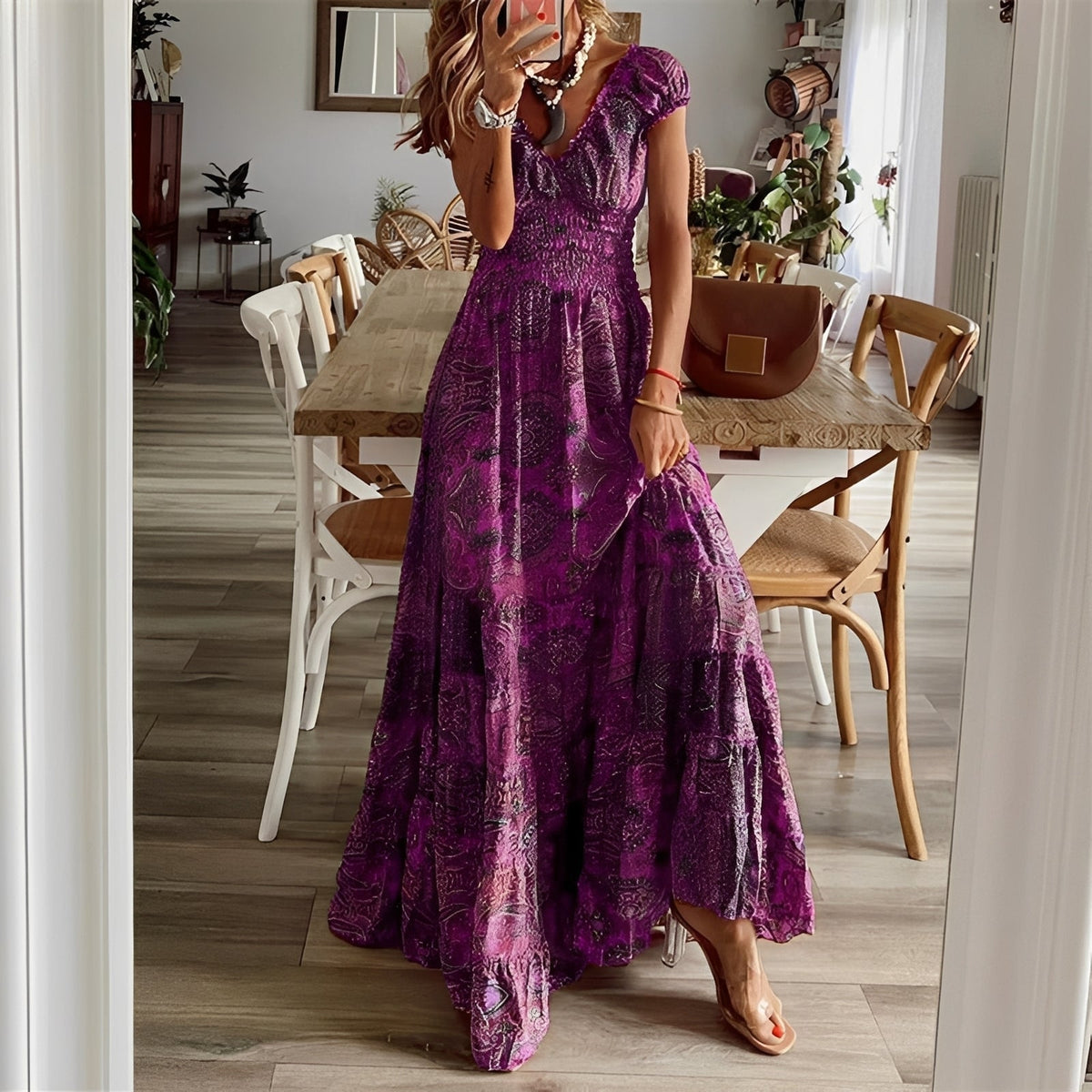 Christina - Robe maxi de style bohème avec imprimé floral pour femmes