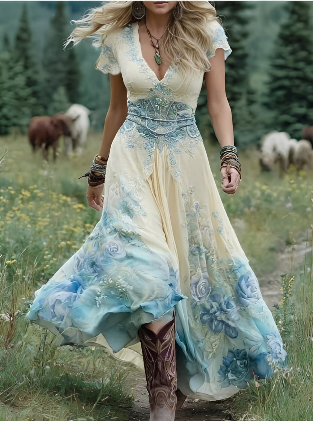 Erica - Robe longue élégante avec un motif floral pour femmes
