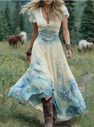 Erica - Robe longue élégante avec un motif floral pour femmes