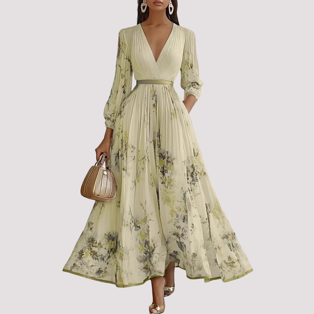 Leah - Robe Midi à Manches Longues Florale