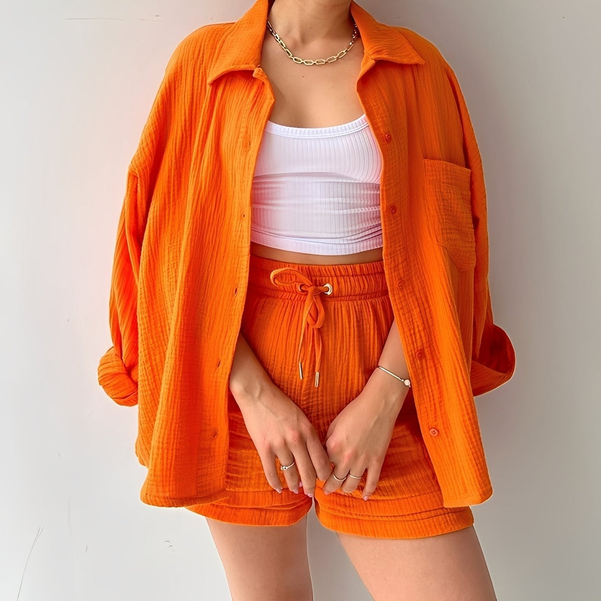 Julia - Ensemble décontracté avec col revers et taille haute pour femmes