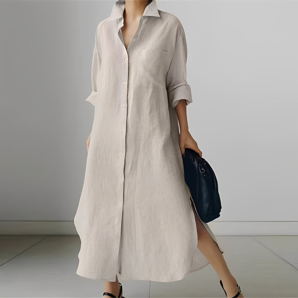 Nancy - Robe midi fluide de style chemise avec fente pour femmes
