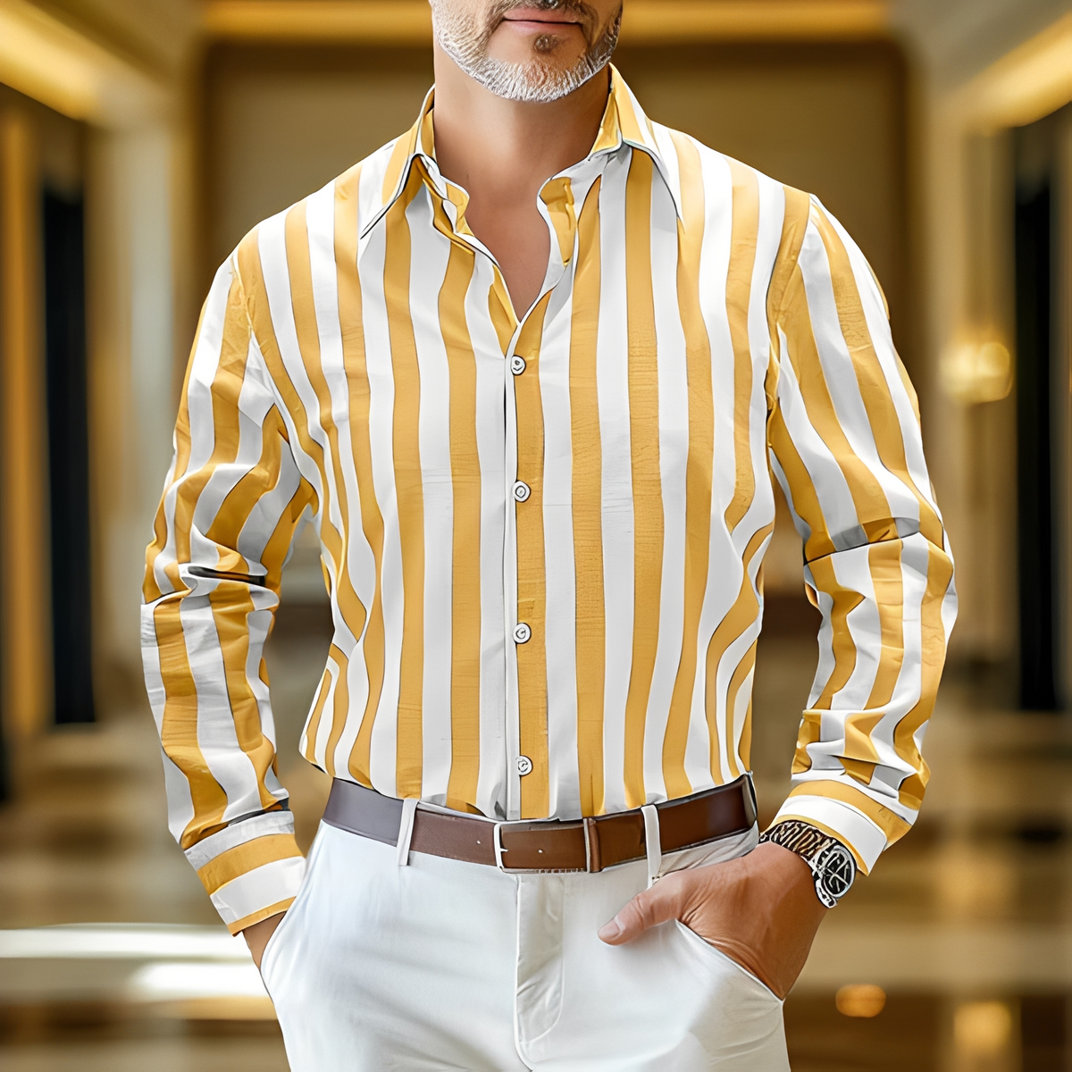 Jomar - Chemise à rayures décontractée pour homme
