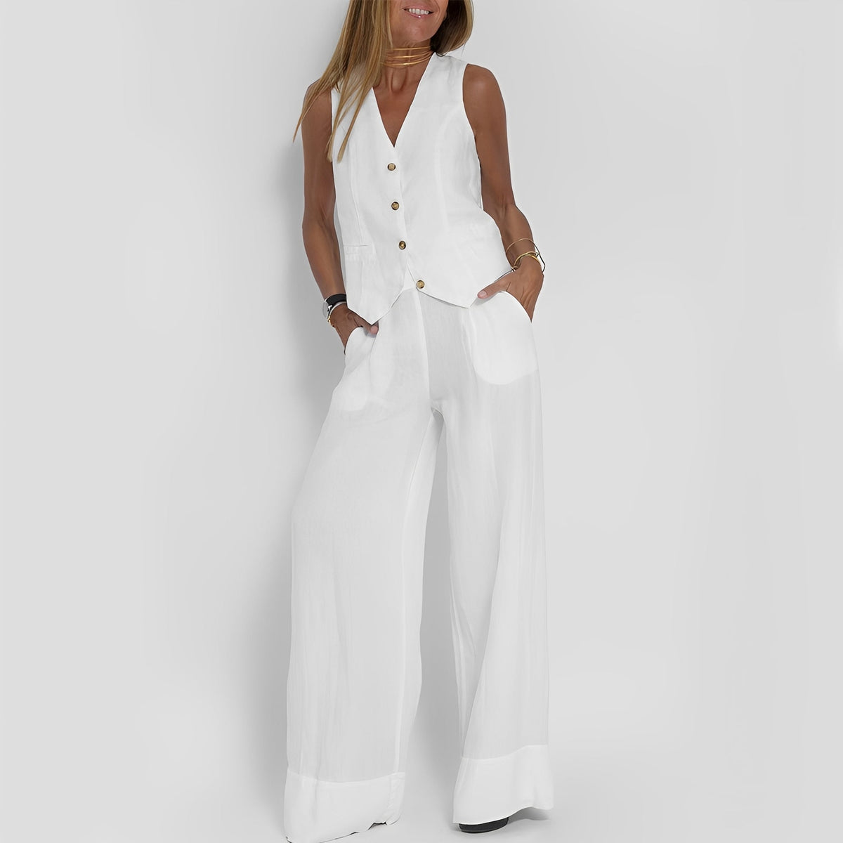 Joan - Ensemble sans manches et pantalon large décontracté pour femmes