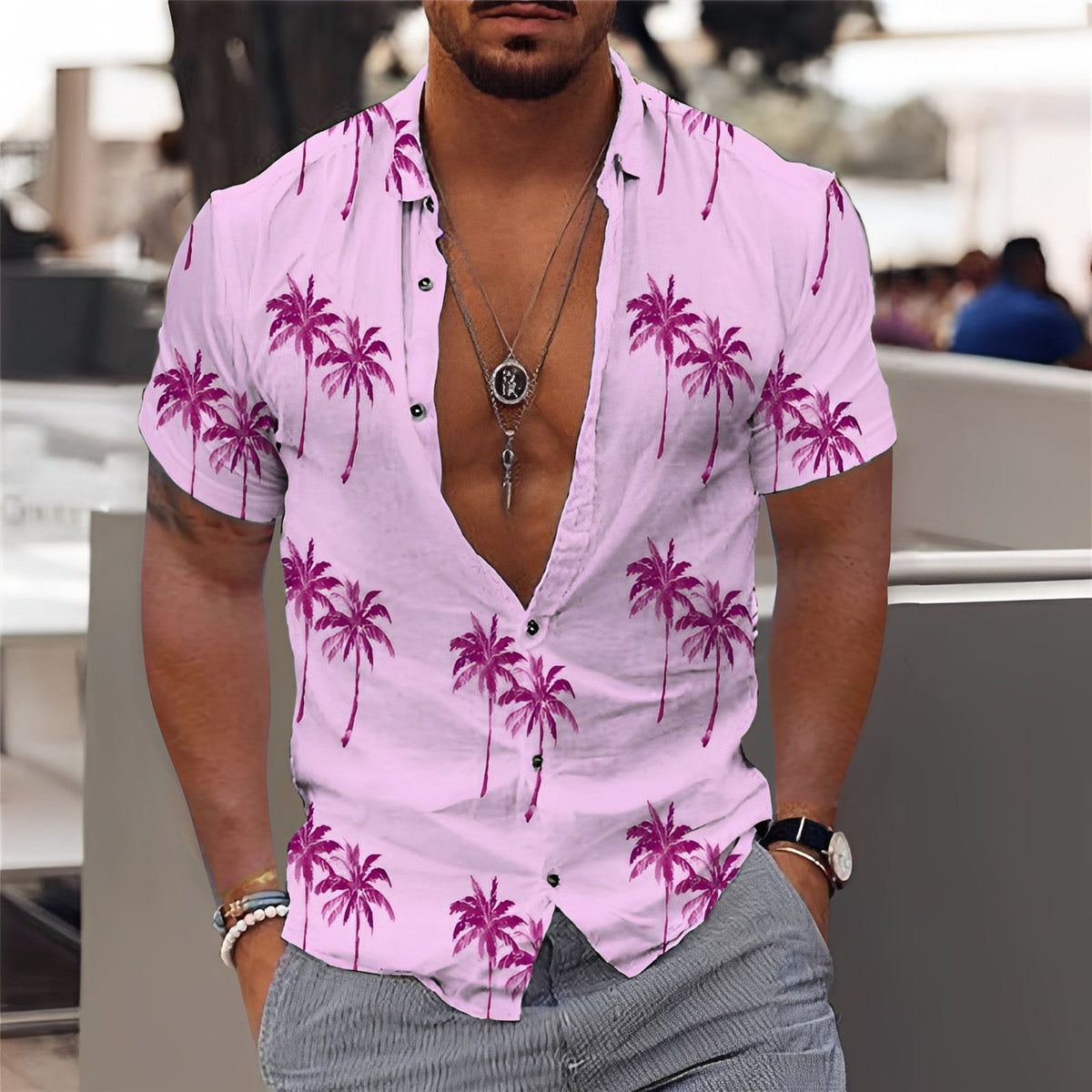 Hector - Chemise masculine chic avec motif de palmiers