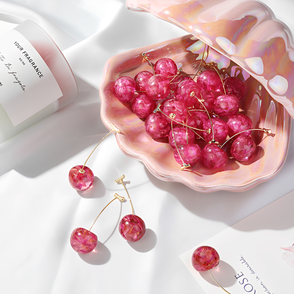 Cerise sèche - Boucles d'oreilles longues en cerise