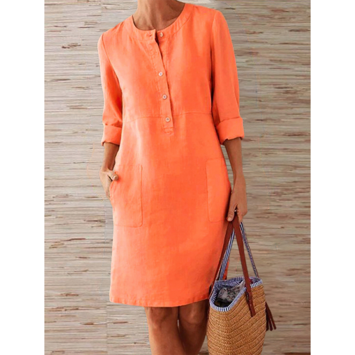 Octavia - robe unicolore en coton et lin