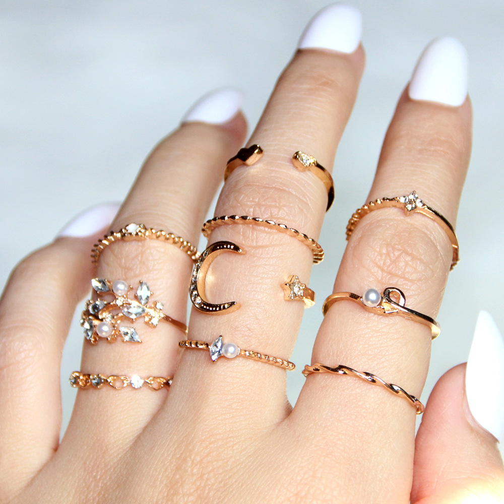 Lune et étoile - Bague de mode de 10 pièces