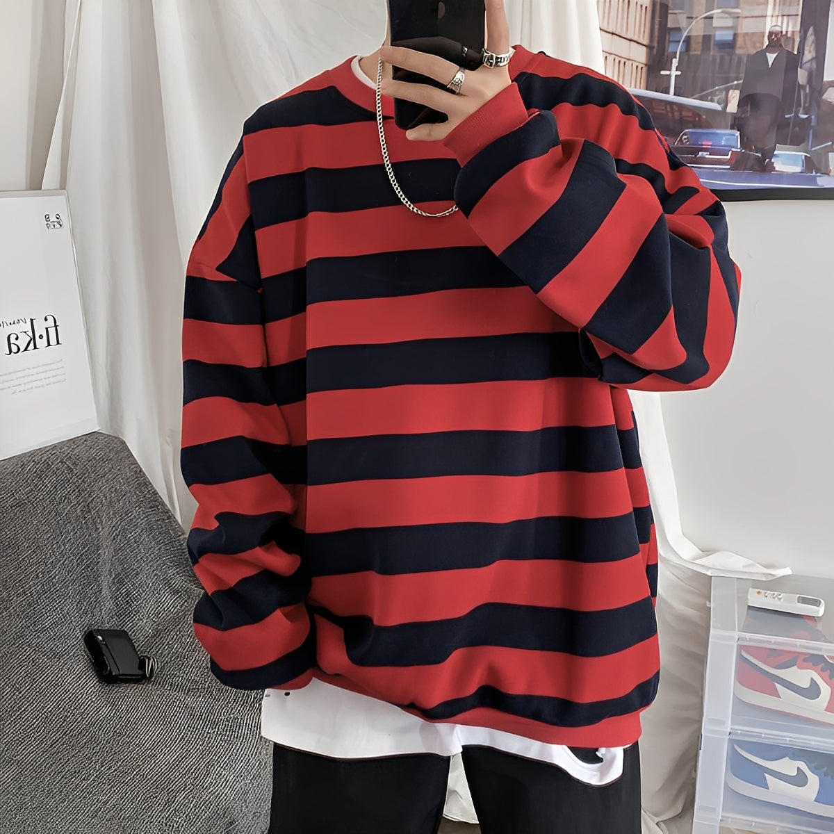 Christian - Pull rayé pour homme à coupe ample