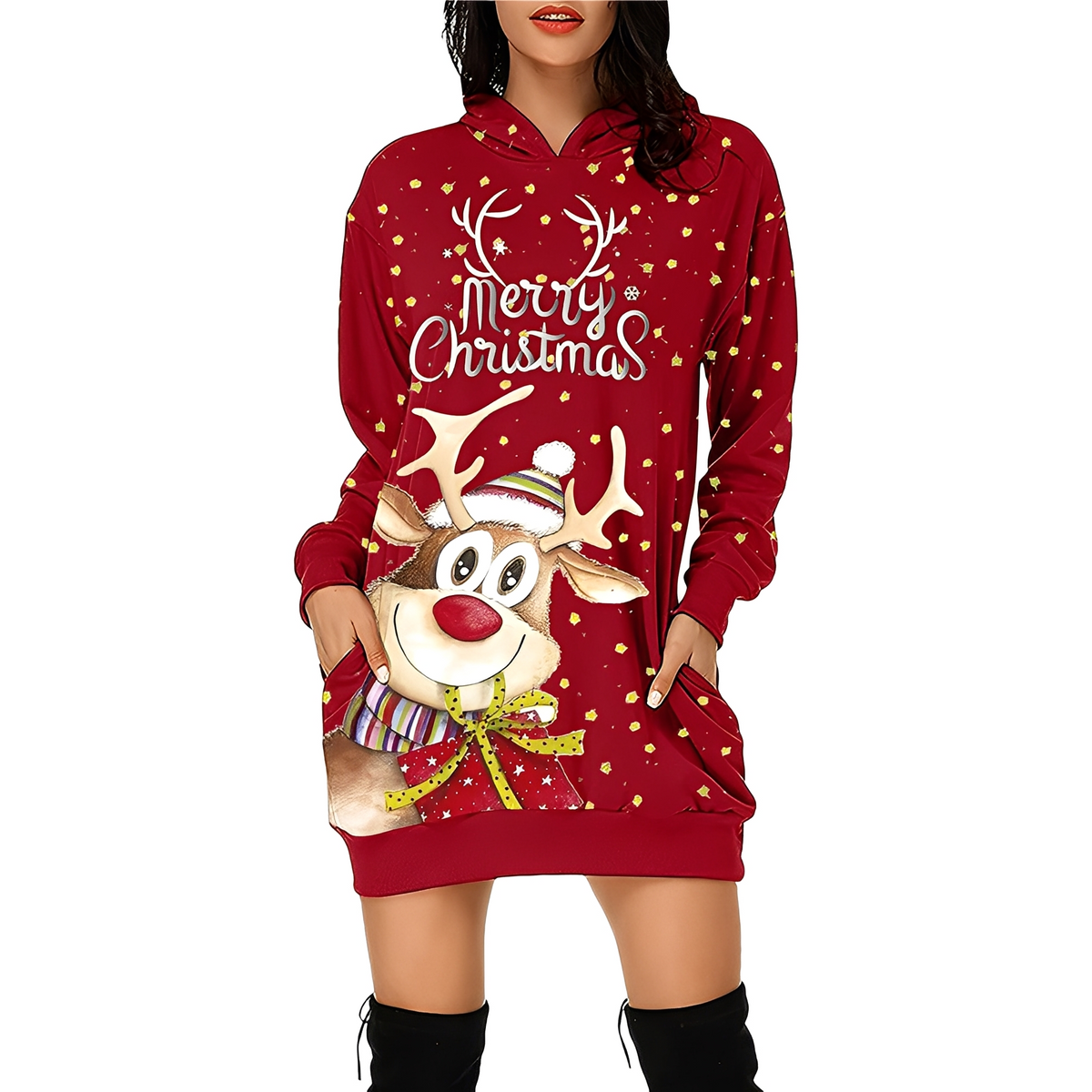 Georgia - Robe de Noël élégante avec capuche pour femmes