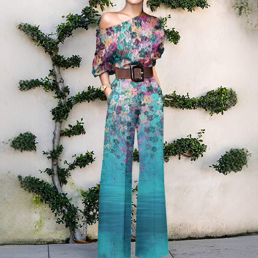 Chandrine - Combinaison asymétrique à jambes larges pour femme