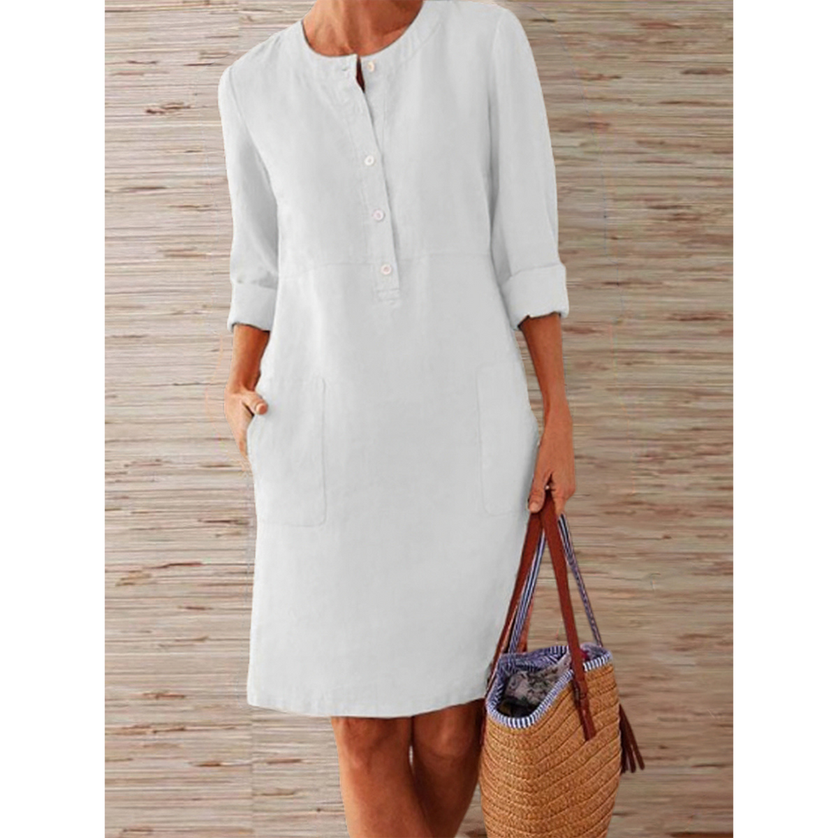 Octavia - robe unicolore en coton et lin