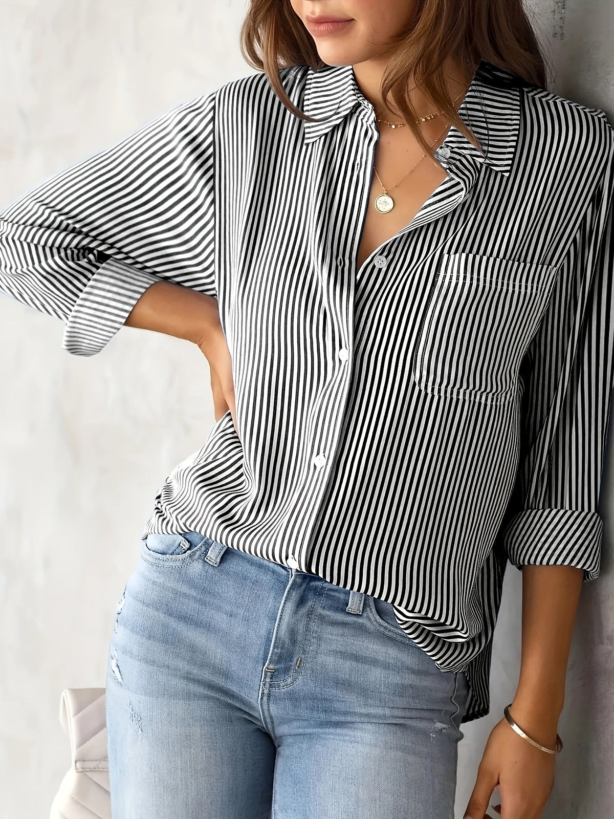 Nancy - T-shirt casual rayé à manches longues pour femmes