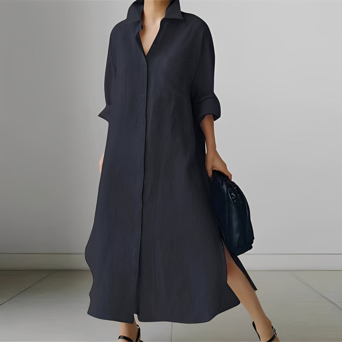 Nancy - Robe midi fluide de style chemise avec fente pour femmes
