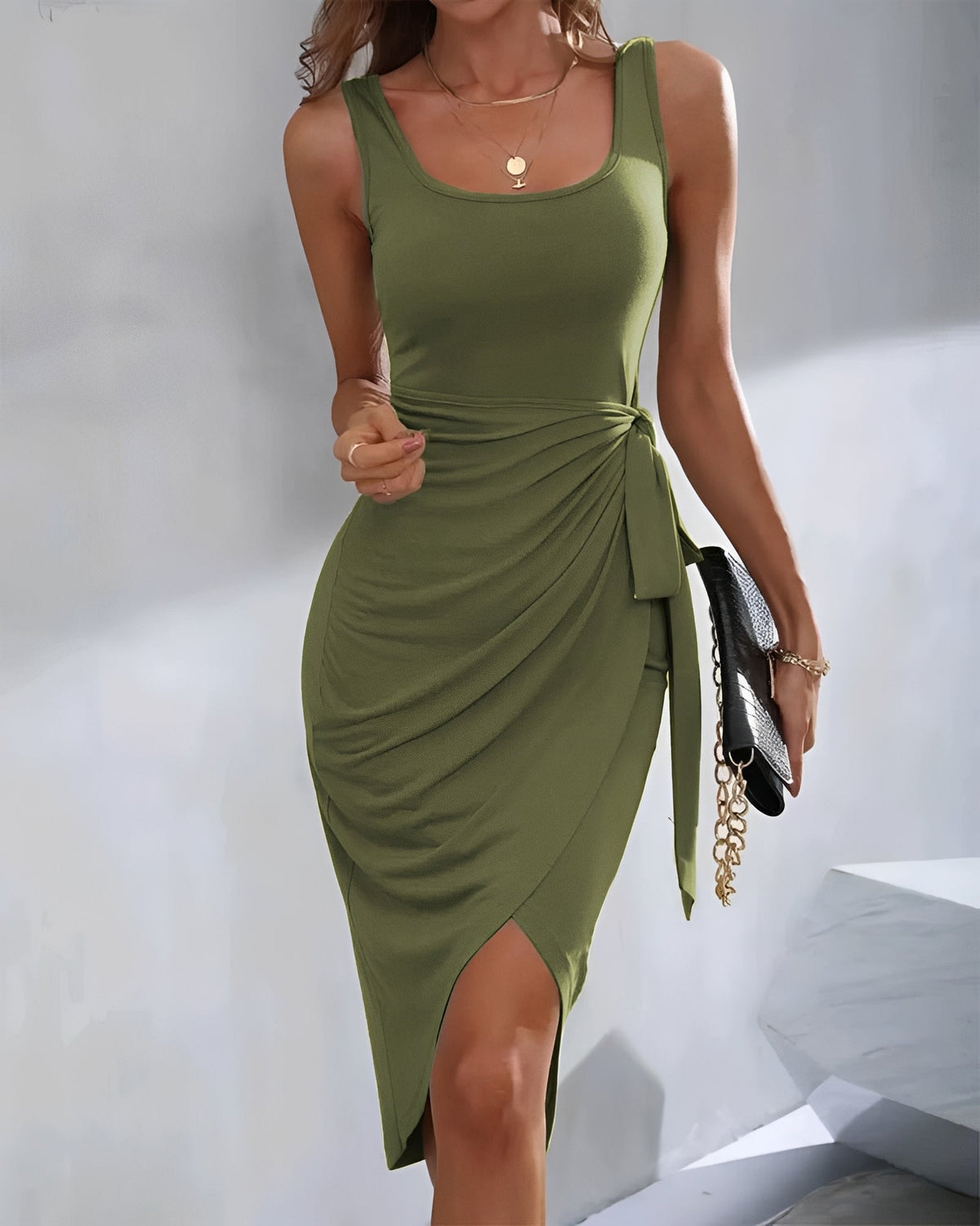 Amanda - Robe portefeuille asymétrique avec nœud pour femmes
