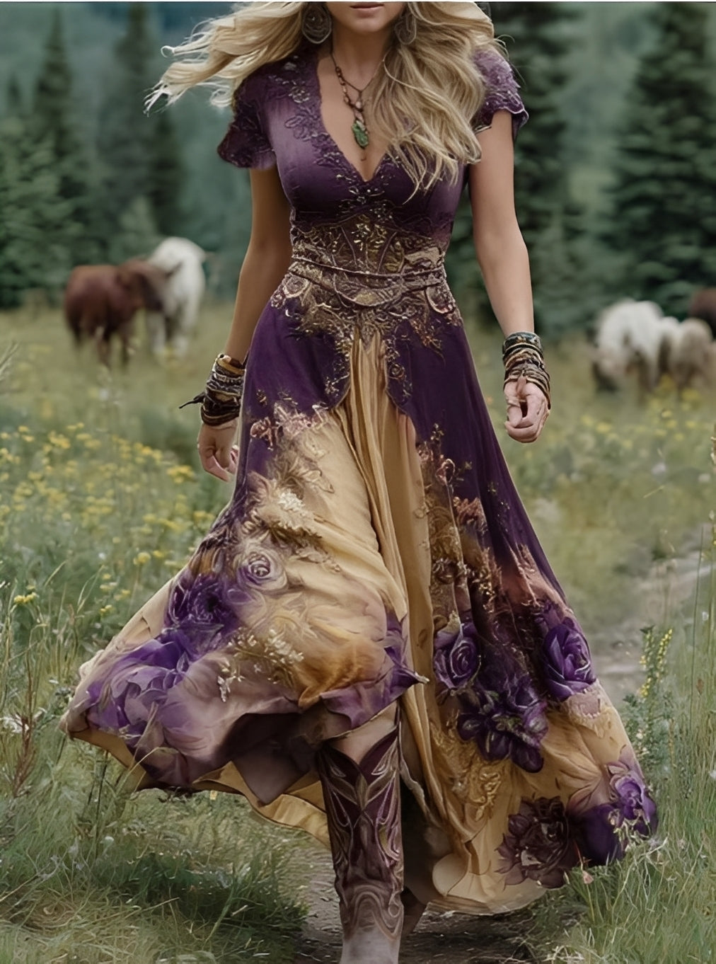 Erica - Robe longue élégante avec un motif floral pour femmes