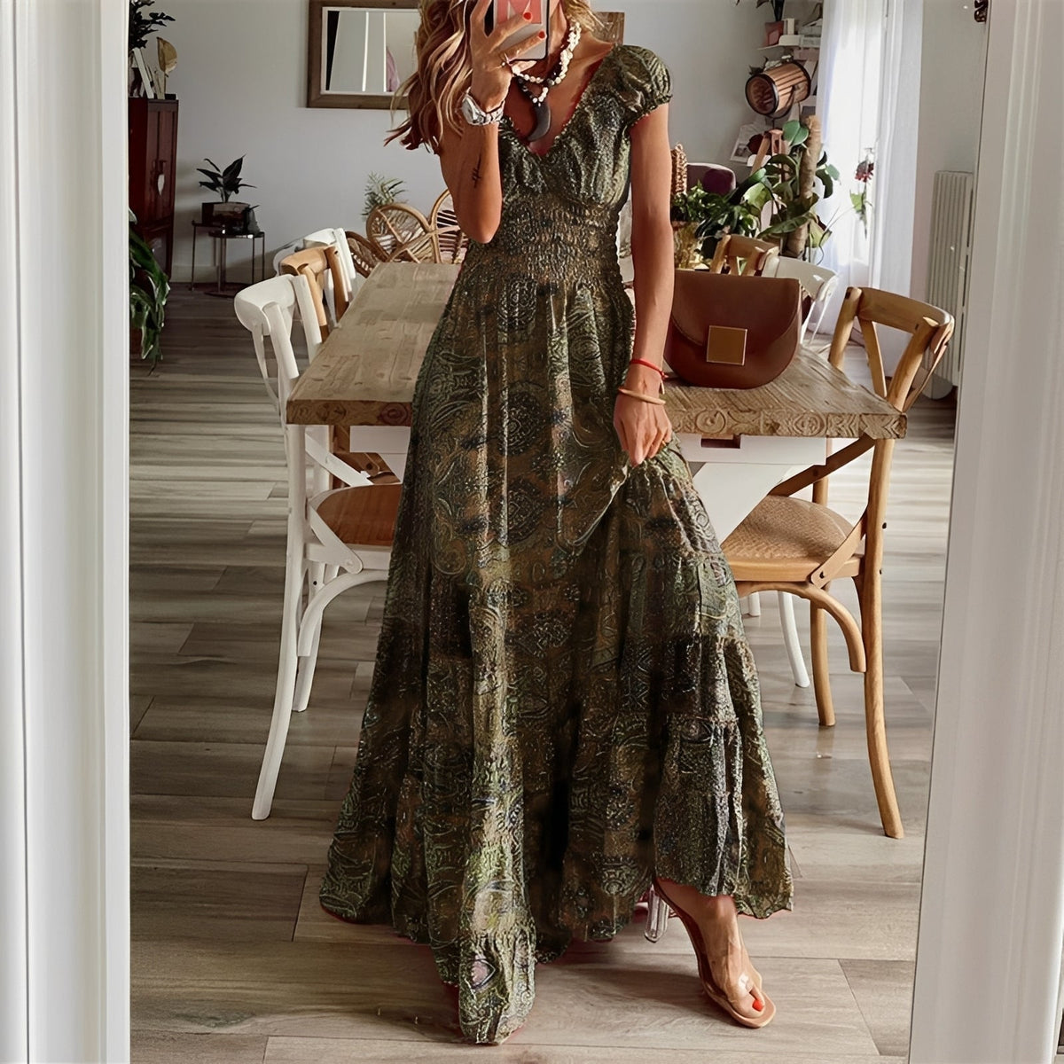 Christina - Robe maxi de style bohème avec imprimé floral pour femmes