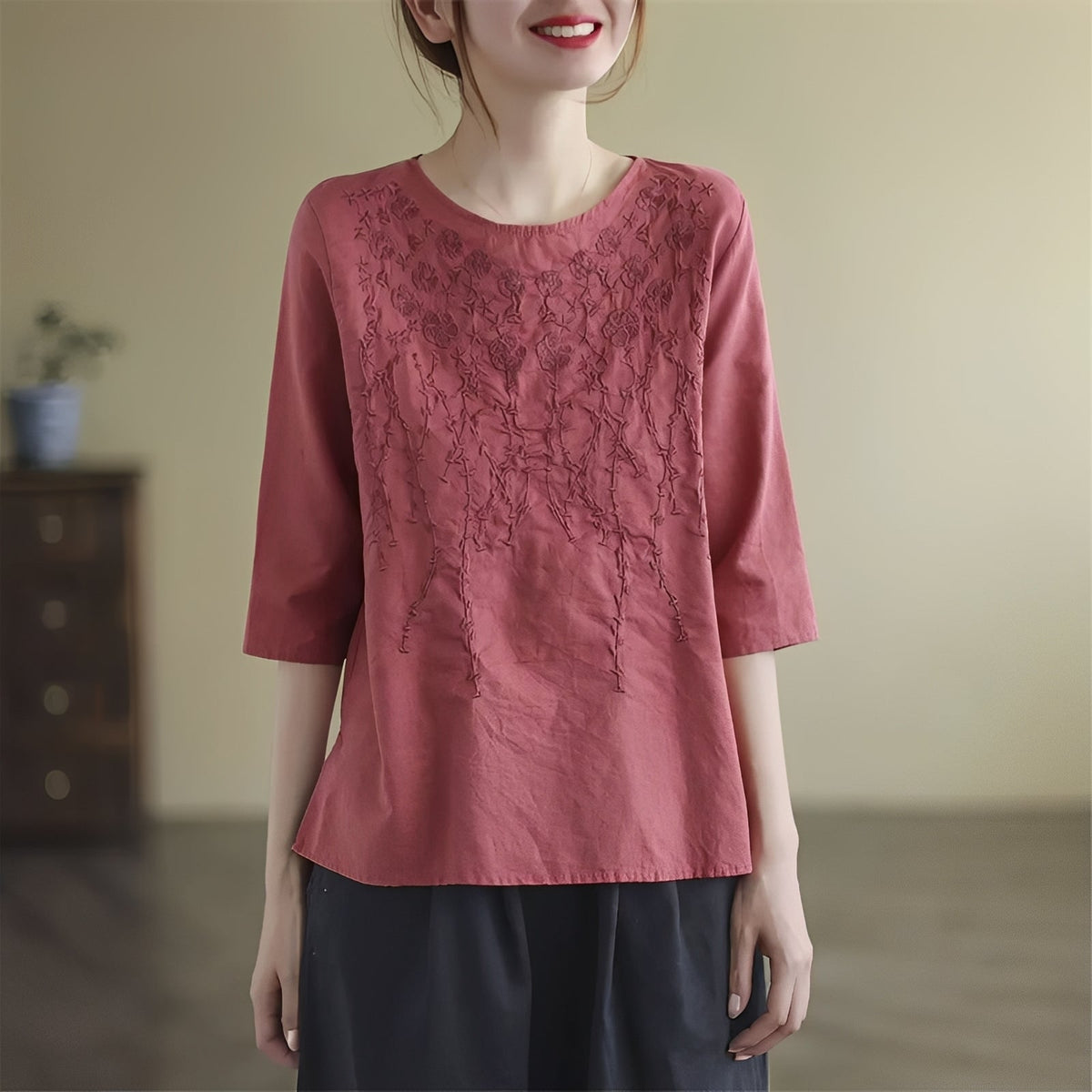 Amelia - Blouses raffinées brodées à manches mi-longues pour femmes