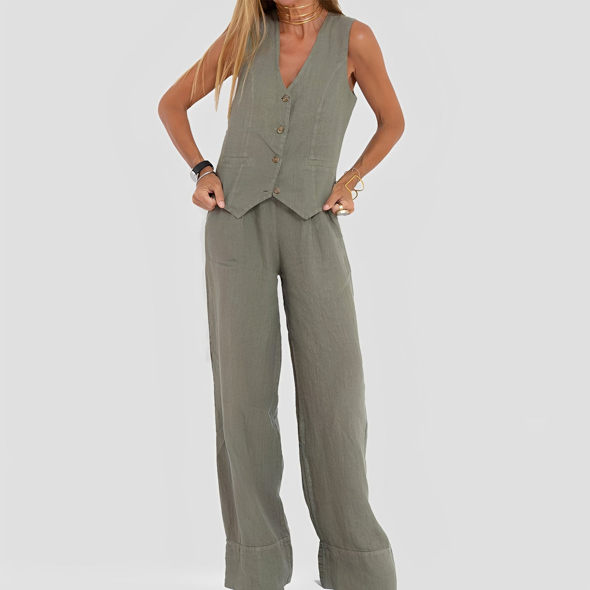 Joan - Ensemble sans manches et pantalon large décontracté pour femmes
