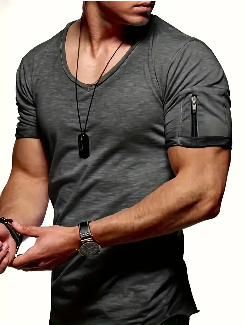 James - T-shirt à col en V pour hommes, style confortable