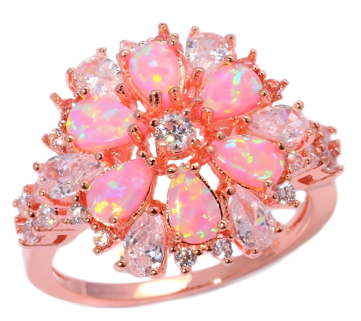 Rian – Bague fine fleur en opale de feu