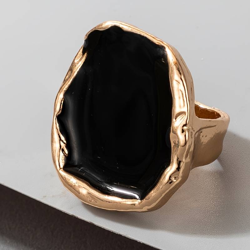 Bague vintage en pierre noire surdimensionnée - Bague noire vintage exagérée