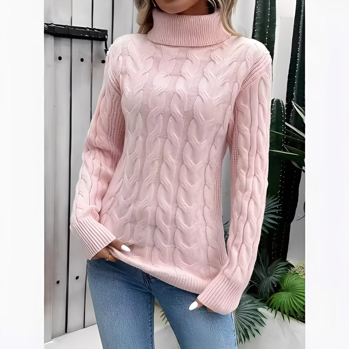 Amélie - Pull femme en coton chaud à col roulé