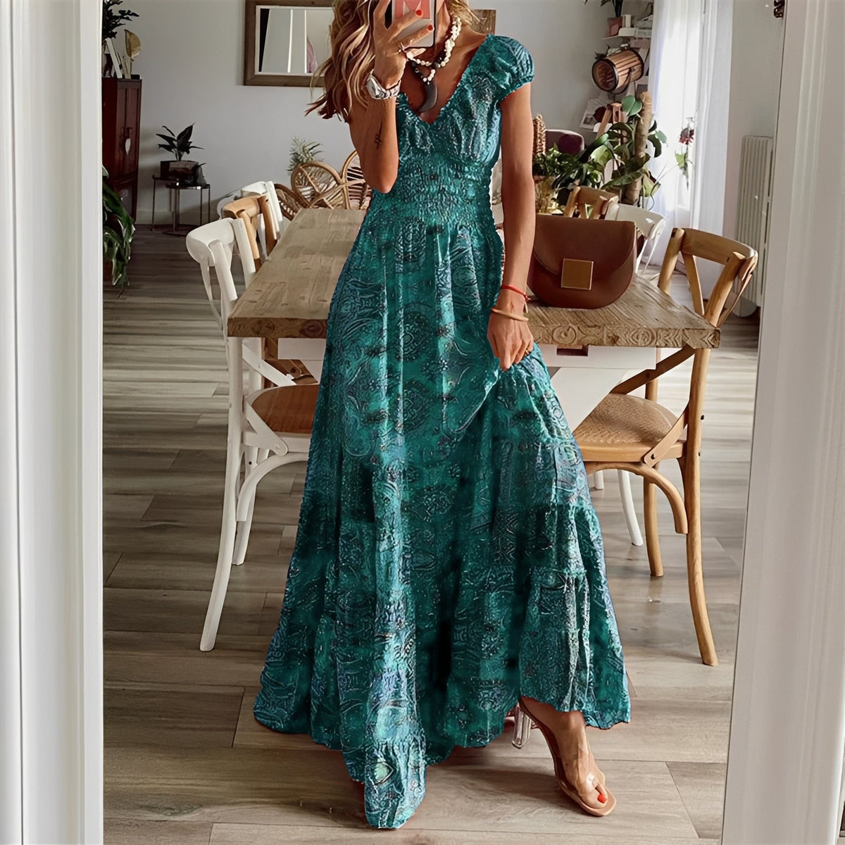 Christina - Robe maxi de style bohème avec imprimé floral pour femmes