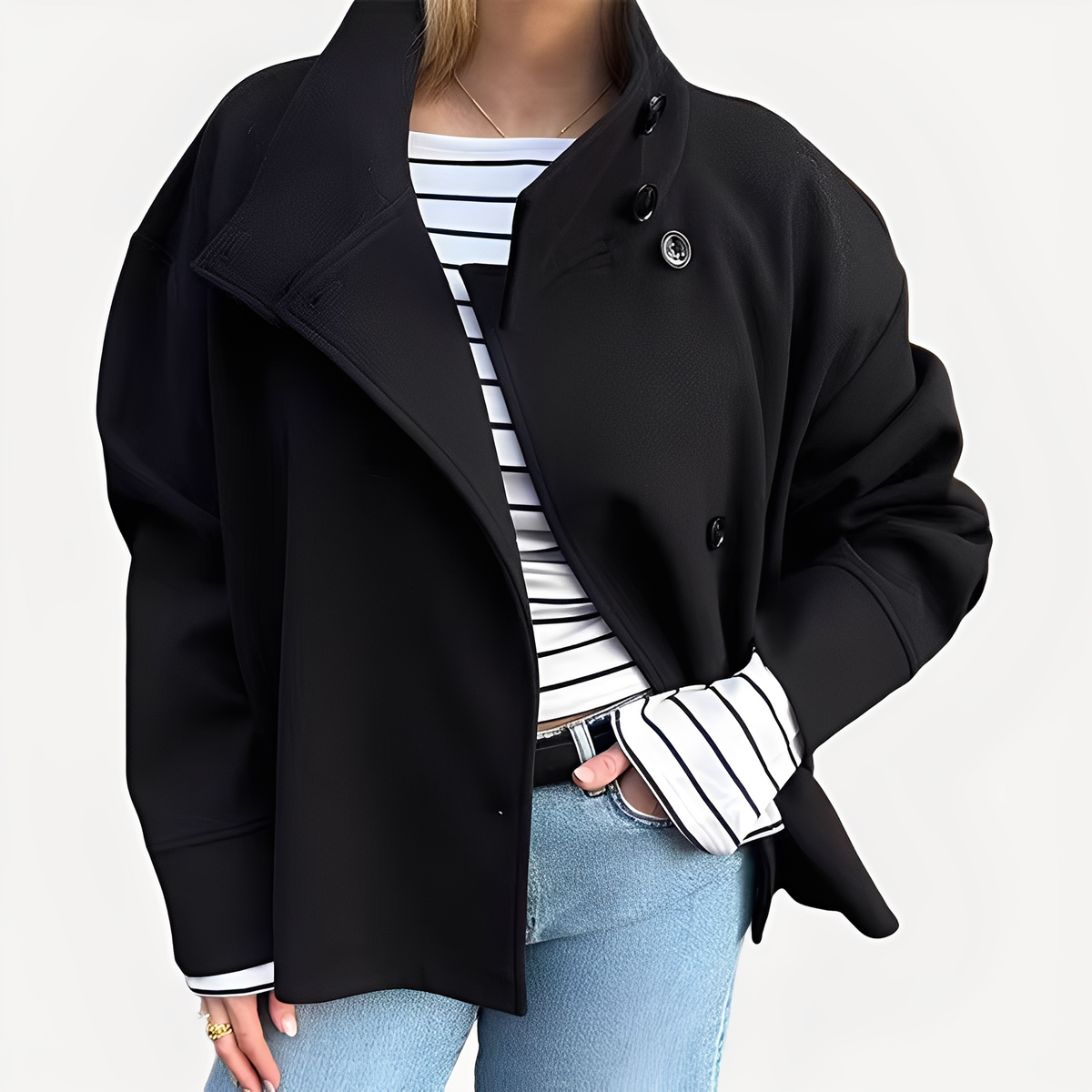 Carolyn - Élégant manteau en laine à boutonnage simple pour femmes