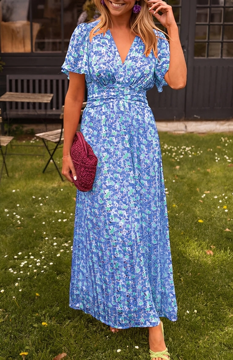 Rachel - Robe longue raffinée à col en V pour femmes
