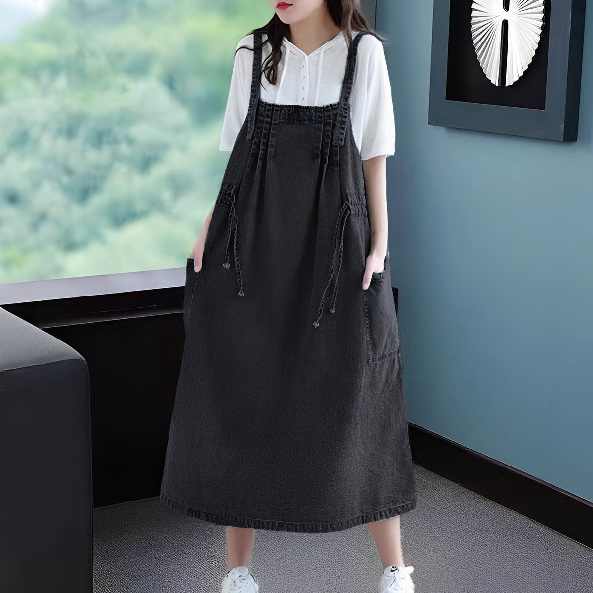 Antonia - Robe en jean chic grande taille avec poches pour femmes