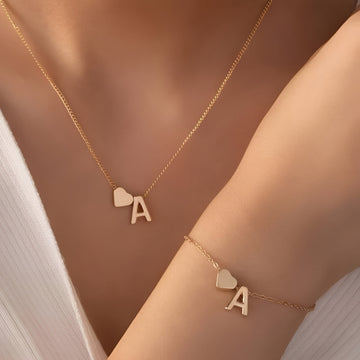 Ensemble de bijoux en cœur initial - ensemble de bijoux Initial Love