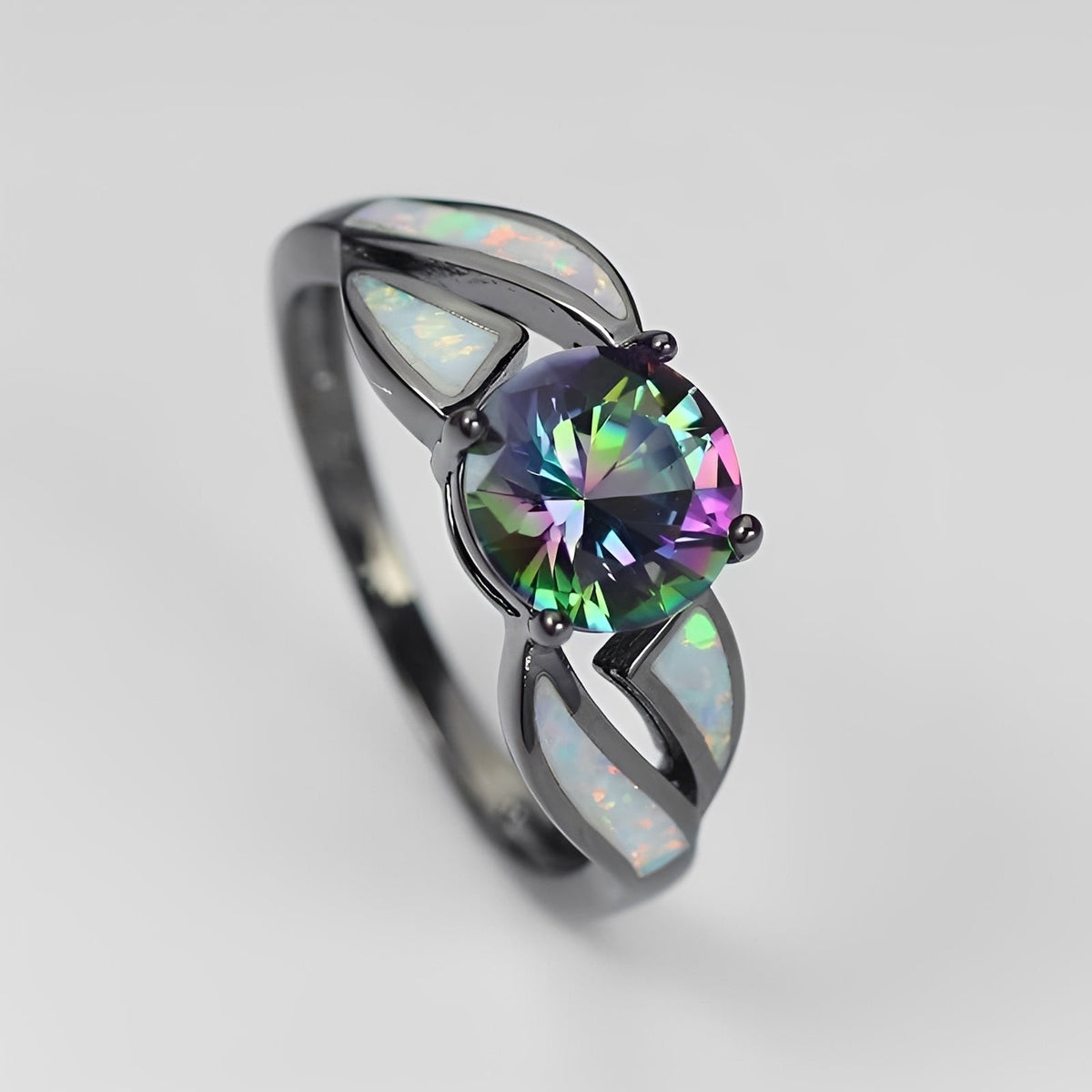 Mirella – Bague arc-en-ciel en opale et topaze