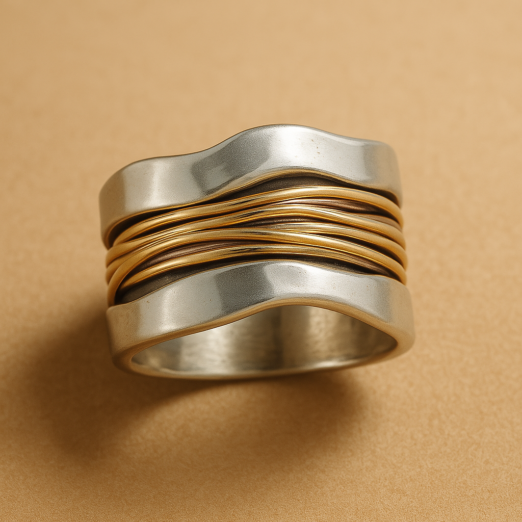 Thalia – Bague en argent avec fils d'or entrelacés