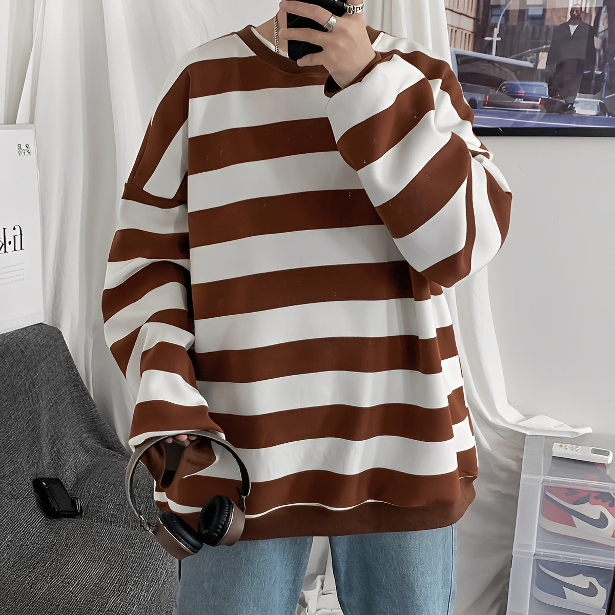 Christian - Pull rayé pour homme à coupe ample