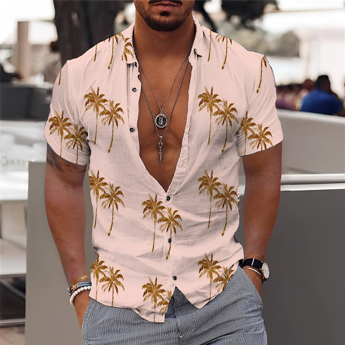 Hector - Chemise masculine chic avec motif de palmiers