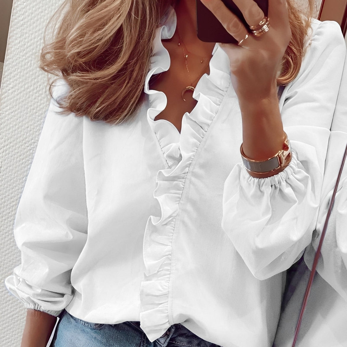 Martha - Blouse chic à volants avec col en V pour femmes
