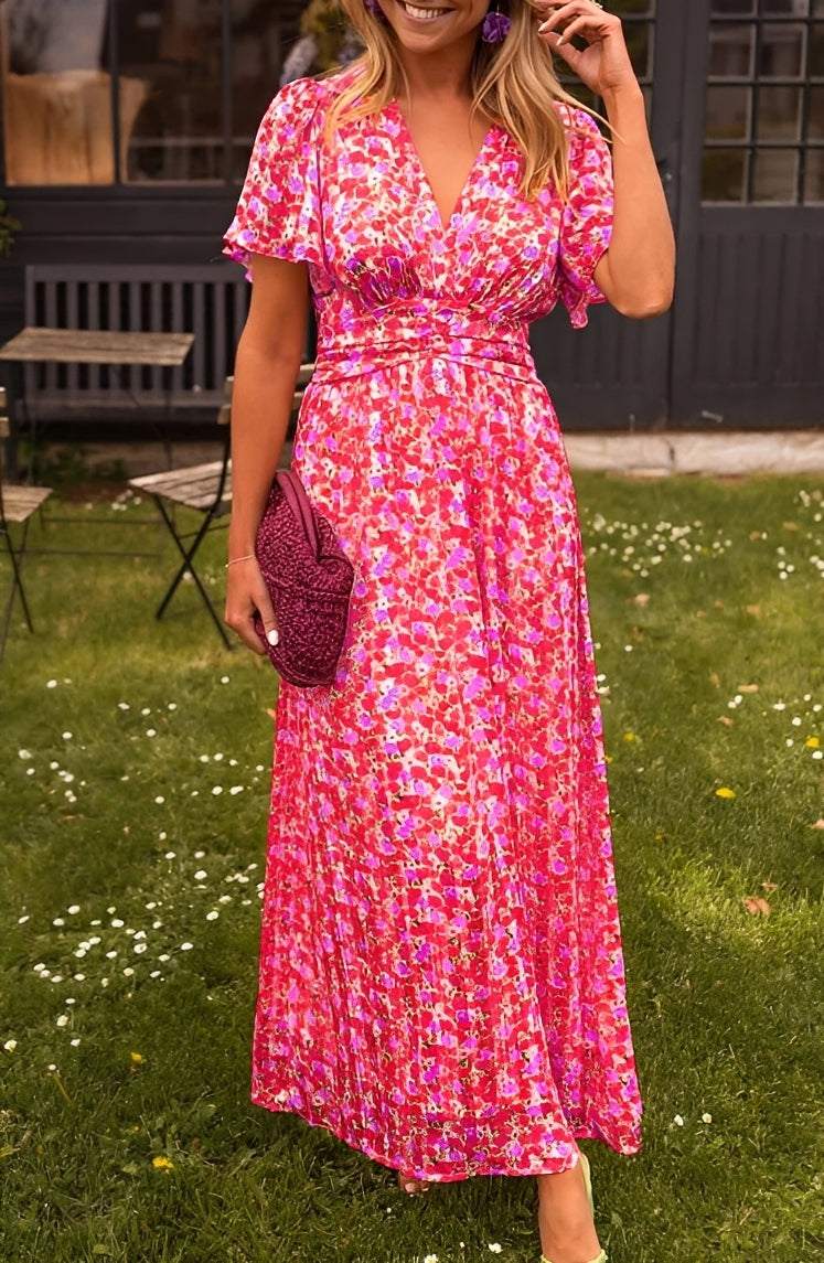 Rachel - Robe longue raffinée à col en V pour femmes