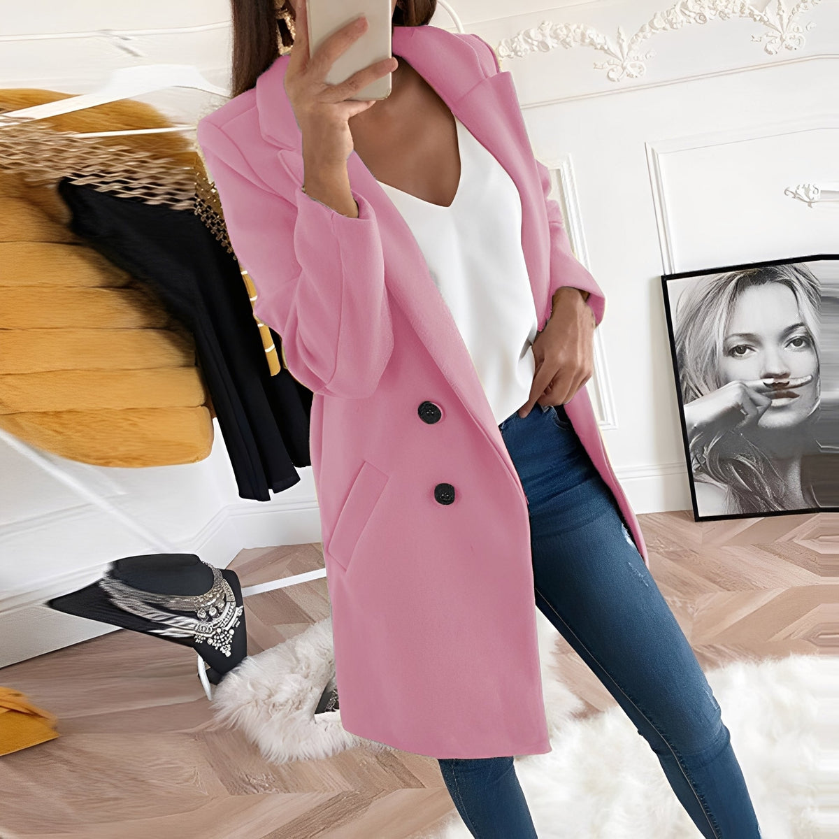 Tiffani - Élégant long manteau en laine pour femmes