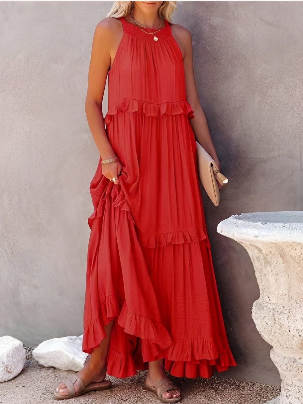 Zanna - Robe sans manches chic avec volants pour femmes