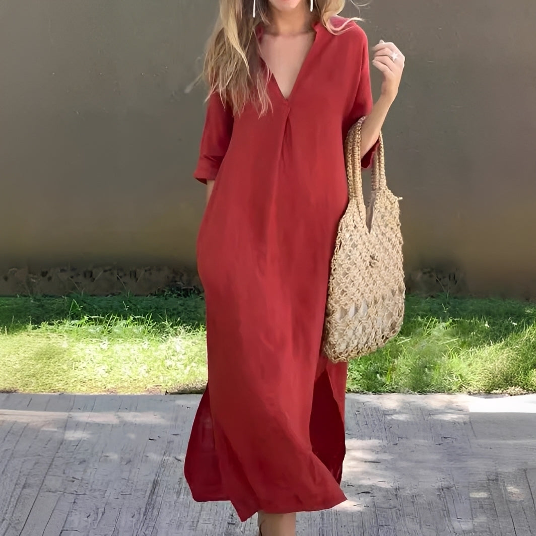 Lucie - Robe ample et décontractée avec col en V pour femmes