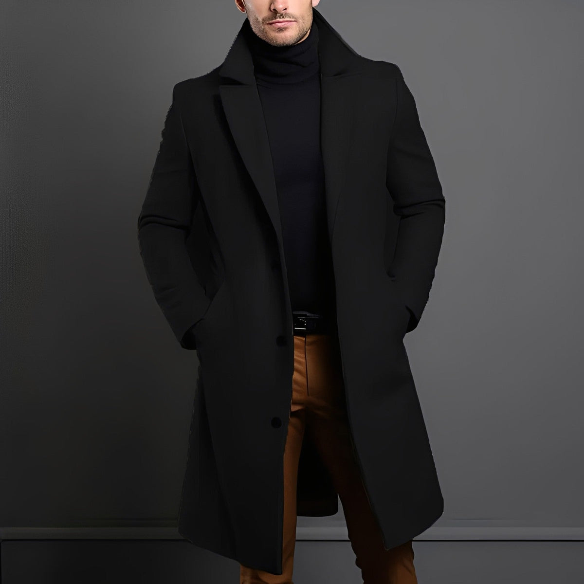 Kristopher - Classique long manteau en laine pour hommes
