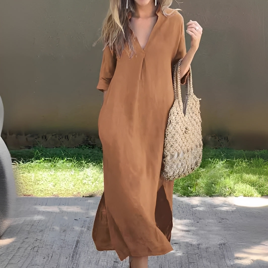 Lucie - Robe ample et décontractée avec col en V pour femmes