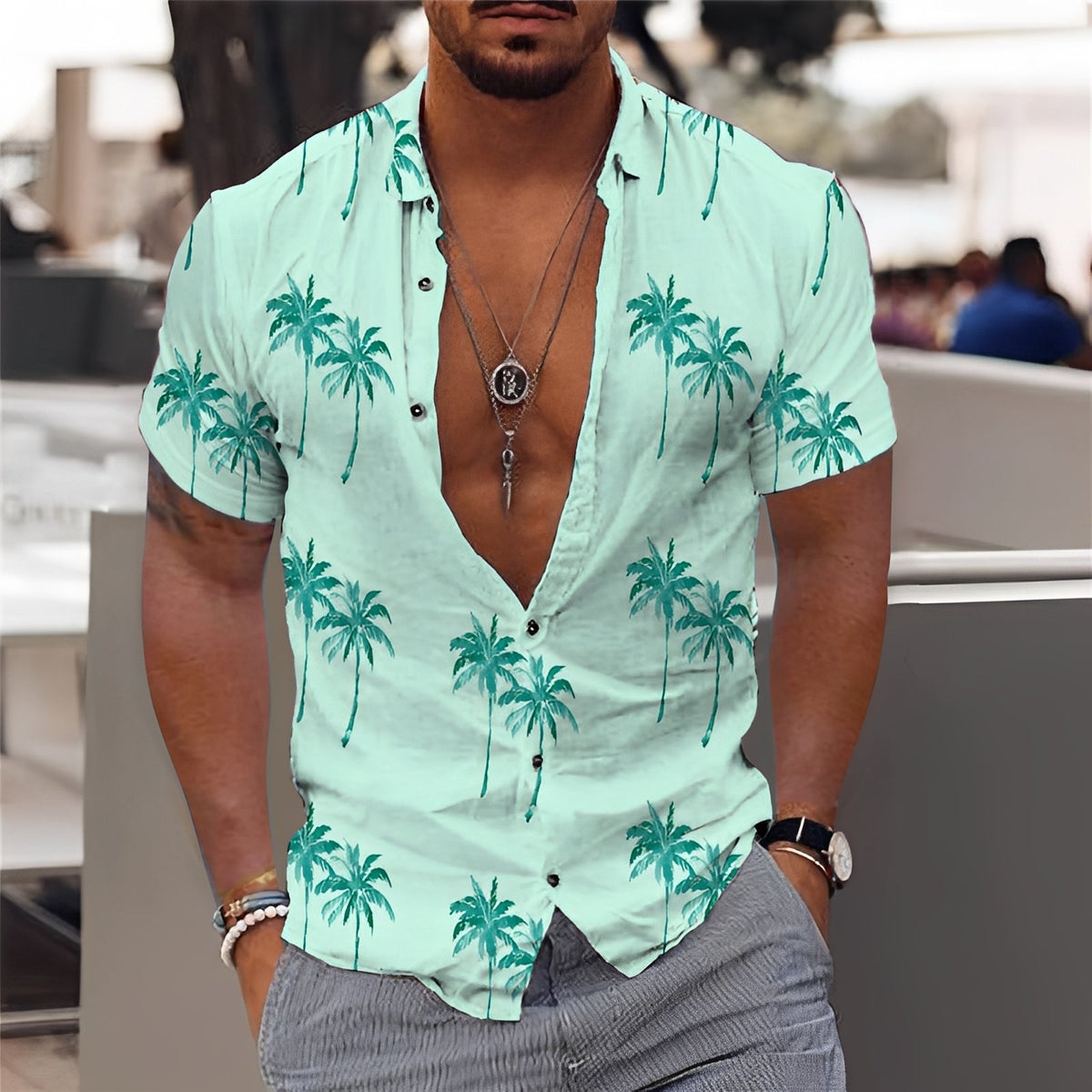 Hector - Chemise masculine chic avec motif de palmiers