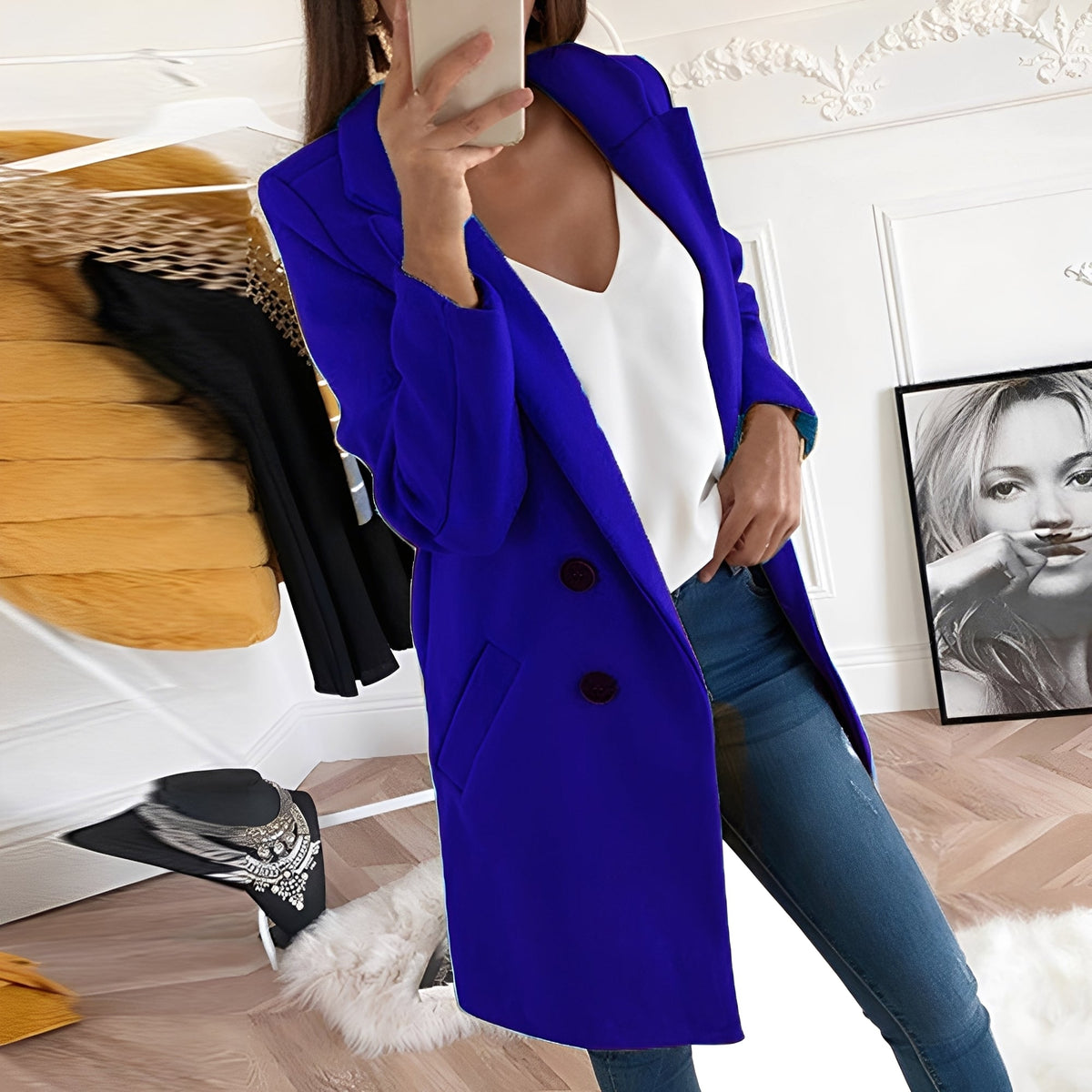 Tiffani - Élégant long manteau en laine pour femmes