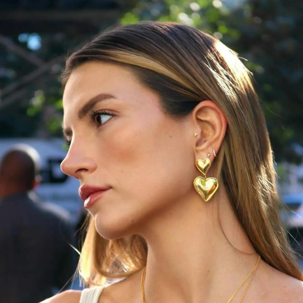 Boucles d'oreilles Double Cœur - Boucle d'oreille de déclaration avec deux cœurs