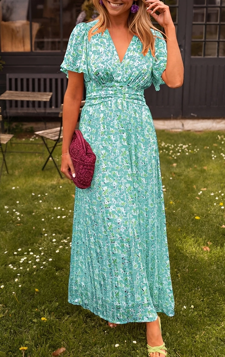 Rachel - Robe longue raffinée à col en V pour femmes
