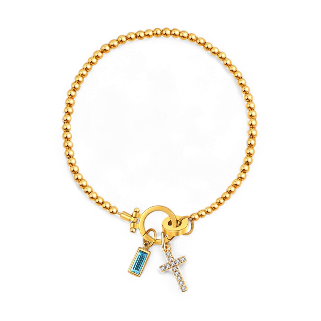 Eli – Bracelet de pierre de naissance avec pendentif en croix