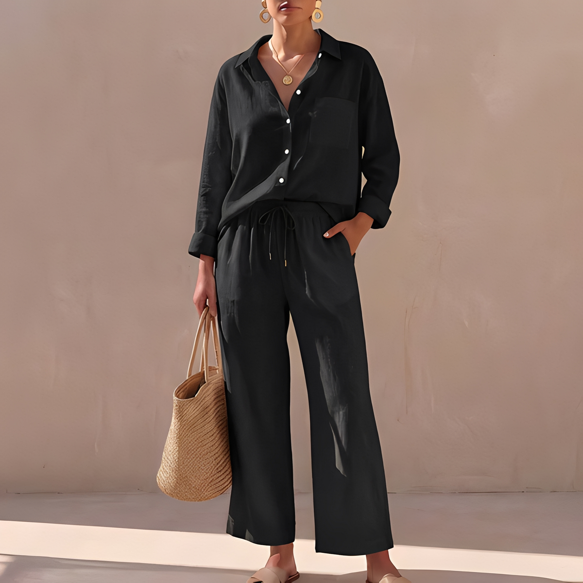 Genzel - Ensemble chemise à boutons et pantalon pour femme